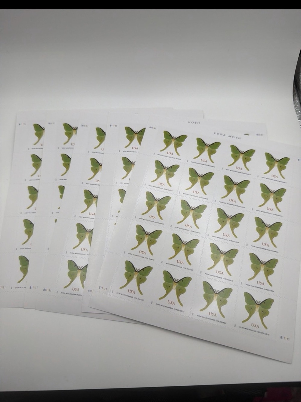 Luna Moth stamps - non machinable - 5 sheets 100 stamps total